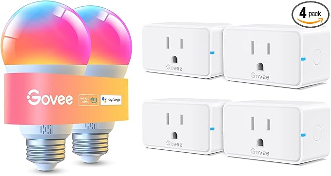 Govee A19 Smart Light Bulbs 1000 Lumen 2 Pack Bundle with Smart Plug 15A H5080 4 Pack