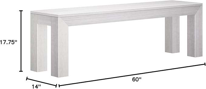 Plank+Beam 60 Inch Dining Bench for Dining Room & Kitchen, Wooden Outdoor & Entryway Bench, White Wirebrush