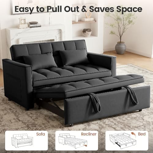 54" Convertible Pull Out Sofa Bed with Adjustable Backrest, Black