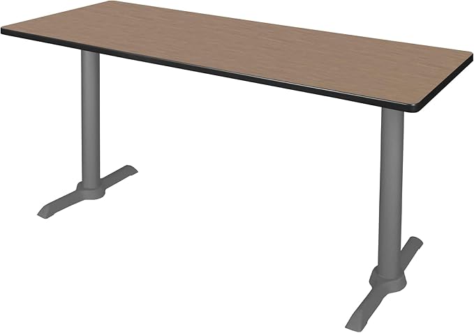Regency Cain 66 x 24 in. Training Seminar Table – Durable T-Base Training Desk with Laminate Top, Scratch & Stain Resistant Surface, Rounded Corners (Noble Oak, Grey Base)