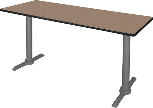 Regency Cain 60 x 24 in. Training Seminar Table – Durable T-Base Training Desk with Laminate Top, Scratch & Stain Resistant Surface, Rounded Corners (Noble Oak, Grey Base)