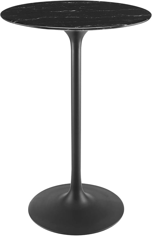 Modway Lippa Round 28" Mid-Century Modern Artificial Marble Bar Table in Black Black