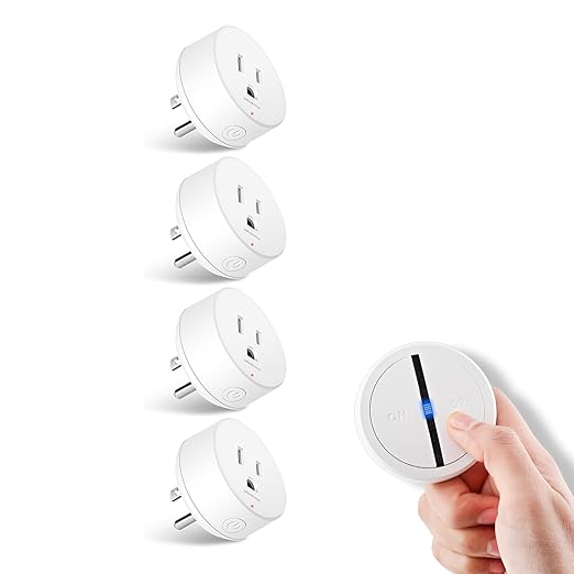 Greencycle Wireless Remote Control Outlet Plug with Switch,On Off Outlet Switch for Light,15A,Renmote Control for Indoor Lights,Lamps,Household,300ft Long Range,No Wiring,White,1SW+4Outlets