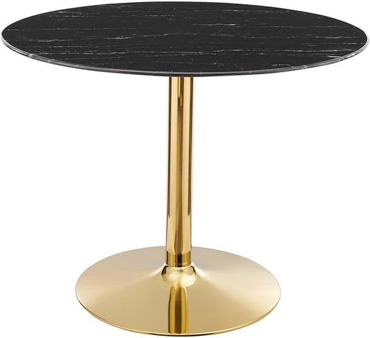 Modway Verne Round Artificial Marble 40" Dining Table in Gold Black