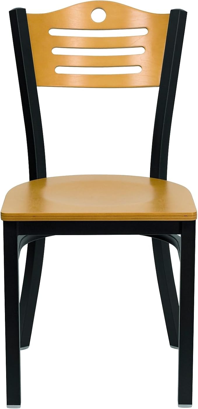 Flash Furniture HERCULES Series Black Slat Back Metal Restaurant Chair - Natural Wood Back & Seat