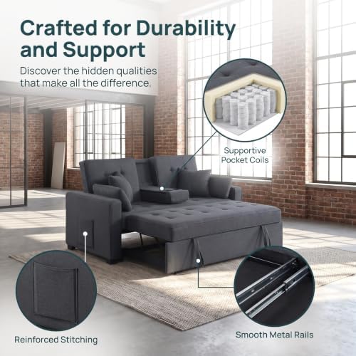 70" Queen Pull Out Sleeper Sofa with USB Port & Cup Holder, Gray