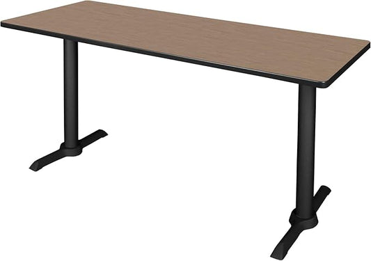 Regency Cain 60 x 24 in. Training Seminar Table – Durable T-Base Training Desk with Laminate Top, Scratch & Stain Resistant Surface, Rounded Corners (Noble Oak, Black Base)