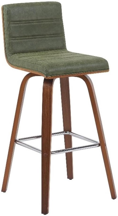 Armen Living Vienna Modern Swivel 30" Bar Height Barstool with Vintage Green Faux Leather and Walnut Wood Finish