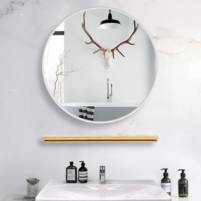 Muzilife 24" Round Mirror, Bathroom Circle Mirror, Silver Wall Mirrors with Modern Brushed Metal Frame, Suitable for Wall Hanging Decoration, Living Room, Bedroom
