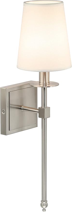XiNBEi Lighting Bedroom Wall Lamps Set of 2, Modern Bedside Wall Sconce Light with Flared Fabric Shade 1 Light Wall Light Fixture Brushed Nickel Finish for Vanity Bathroom & Living Room
