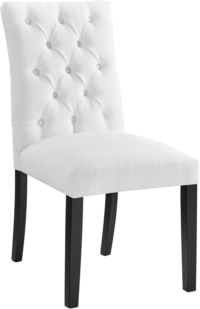 Duchess Button Tufted Fabric Dining Chair in White