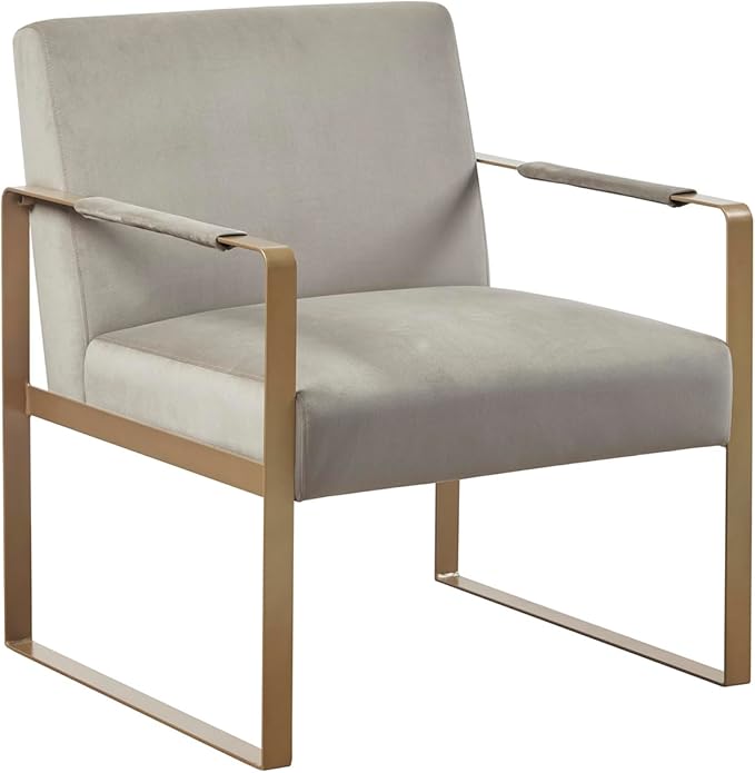 Martha Stewart Upholsterd Accent Chair Living Room Furniture-Modern Design Comfortable Foam Seat Cushion Bedroom Lounge, Sophisticated Finished, Sturdy Frame, 28.5" W x 29" D x 32.5" H, Taupe/Gold