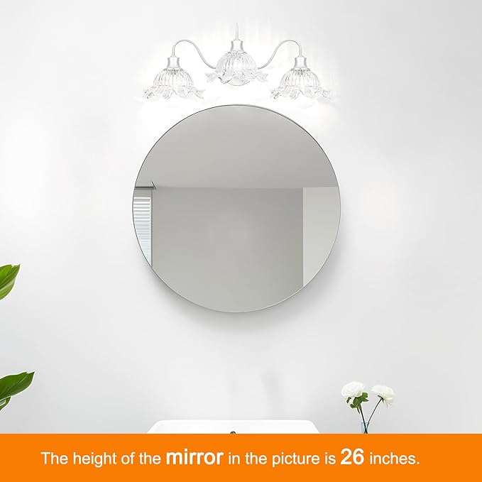 3-Light Bathroom Vanity Light, Brushed Nickel Vintage Vanity Light Fixtures Over Mirror, Bathroom Light with Flower Crystal Glass Shade, Art Deco Wall Sconce Lighting for Bedroom, Living Room