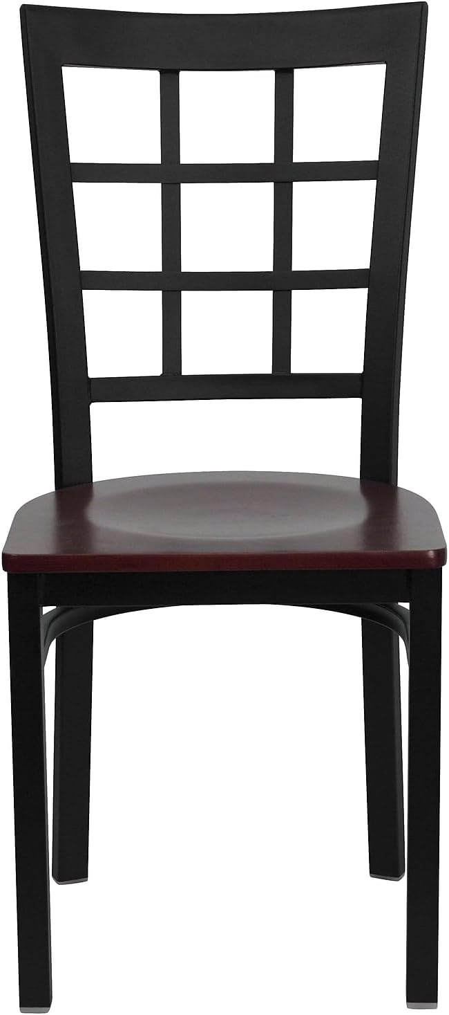 Flash Furniture 2 Pk. HERCULES Series Black Window Back Metal Restaurant Chair - Mahogany Wood Seat