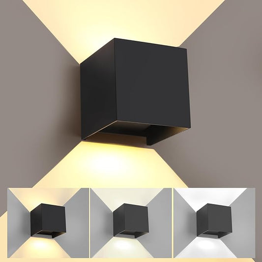 Indoor Wall Sconce & Outdoor Wall Lights,3000K/4000K/6500K Up Down Outdoor Wall Sconce Lights,4.72 Inch 1300LM Square Sconces Wall Lighting,ETL Listed,Adjustable Beam,Waterproof,Rust-Resistant,1 Pack