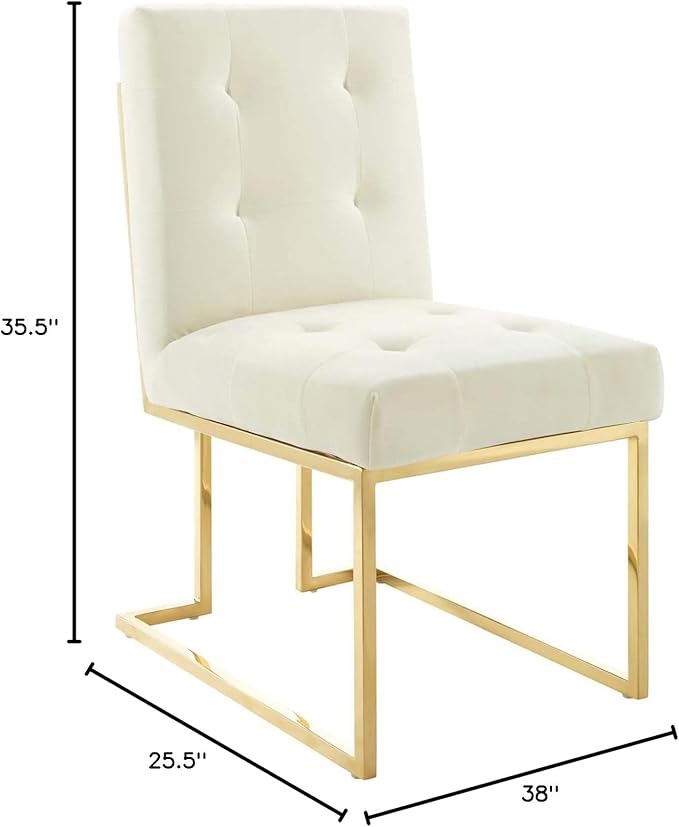 Modway Privy Stainless Steel Performance Velvet Dining Chair Set of 2, Gold Ivory