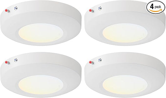 6 Inch LED Emergency Disk Light Kit with Battery Backup, Ceiling Mount Emergency Lights, Dimmable, 120-277V, 15W, 1000lm, CRI90, 5CCT Selectable, ETL & Wet Rated, White, 4 Packs