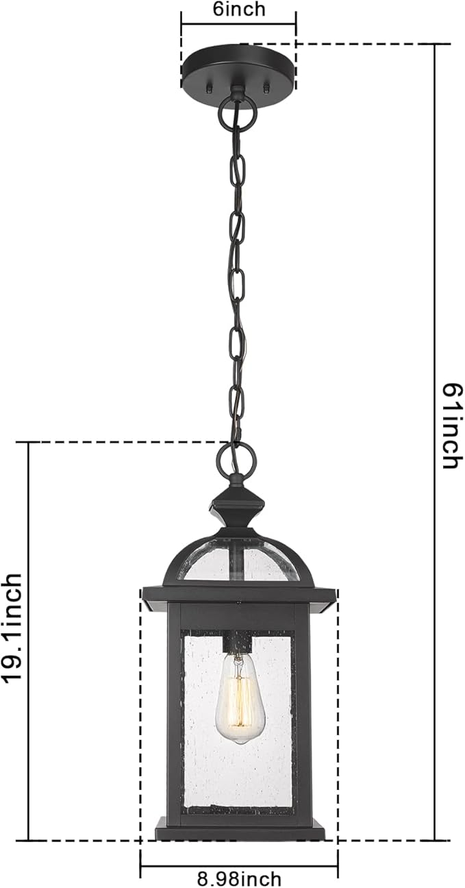 Darkaway Outdoor Pendant Light Fixture Lantern, Large 20inch Hanging Porch Light with Glass Aluminum Outdoor Pendant Lights for Porch, Patio, Entryway (Large, Black)