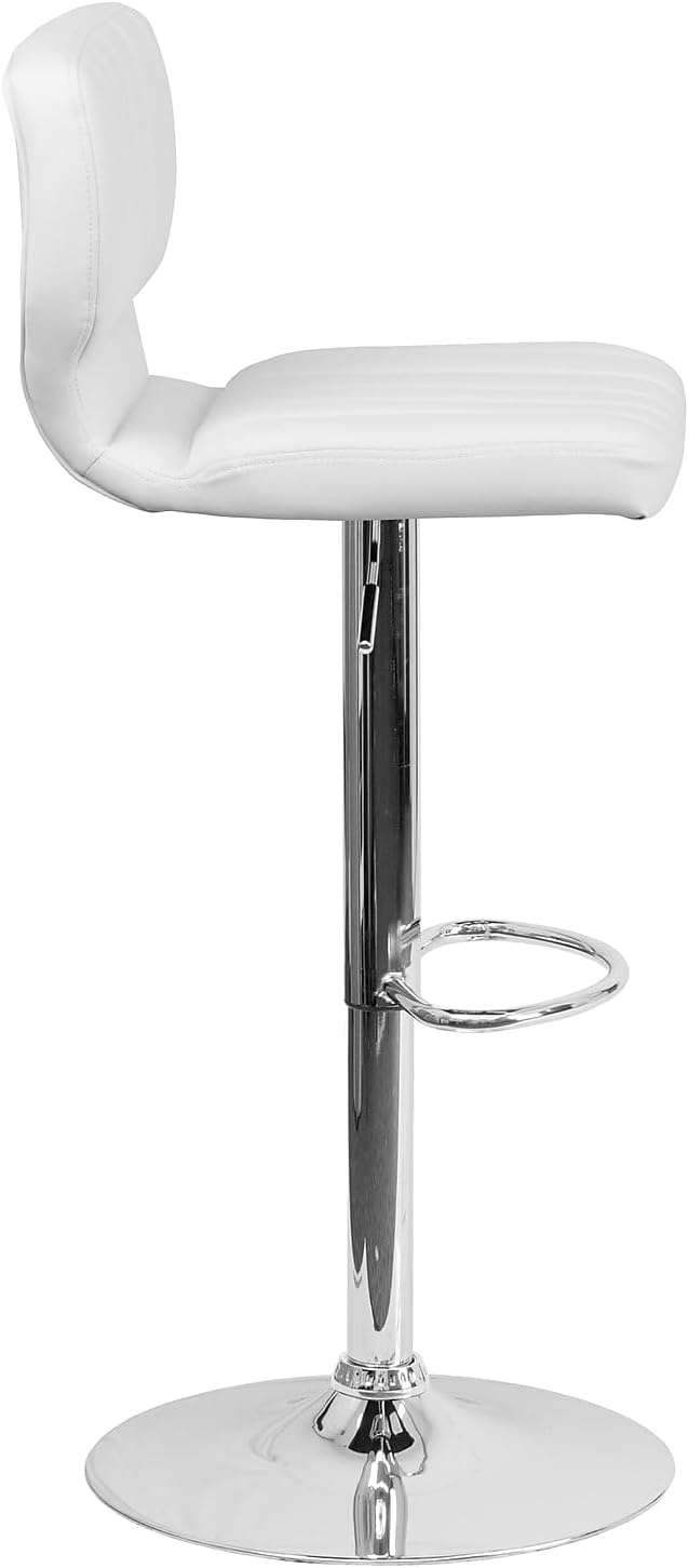 Flash Furniture Jeremy Contemporary White Vinyl Adjustable Height Barstool with Vertical Stitch Back and Chrome Base