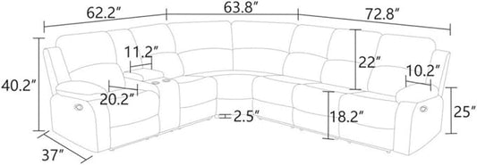 Reclining Sectional Sofa Set, L Shaped Recliner Couch with Cup Holder and Storage Console for Home Theater & Living Room, Dark Gray