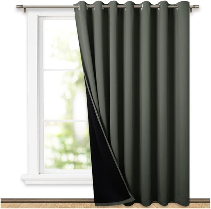 NICETOWN Dark Mallard Full Shading Curtains for Patio Door, Super Heavy-Duty Thermal Backing Sliding Glass Door Drape, Privacy Assured Room Divider Curtain (1 Panel, 100 inches W x 84 inches L)