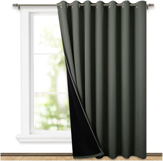 NICETOWN Dark Mallard Full Shading Curtains for Patio Door, Super Heavy-Duty Thermal Backing Sliding Glass Door Drape, Privacy Assured Room Divider Curtain (1 Panel, 100 inches W x 84 inches L)