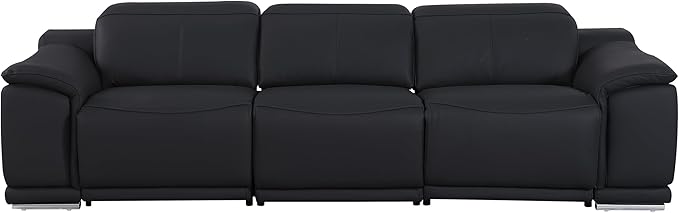 Blackjack Furniture Venice Top Grain Italian Leather Recliner 7 Seater 5 Power Reclining 3 Piece Sofa Set with Adjustable Headrests Modern Seating Sofa, Loveseat and Chair for Living Room , Black