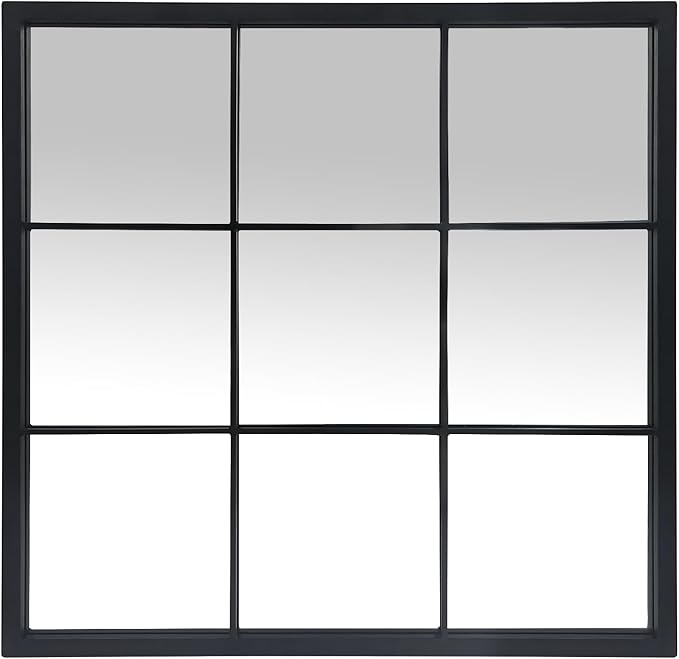 Black Window Mirror 27"X27",Gird Decor Minimalism Wall Mounted Mirrors for Entryway,Hallway,Living Room,Fireplace