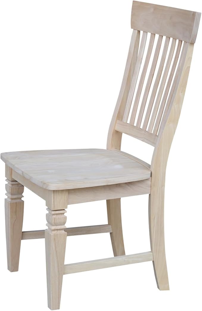 IC International Concepts, Set of Two Tall Java Dining Chairs, Unfinished, Solid Wood, Real Parawood, 19.7" W x 23" D x 39.4" H, , 225 lbs wt. Capacity, DIY, Paint or Stain Your Way, Unfinished