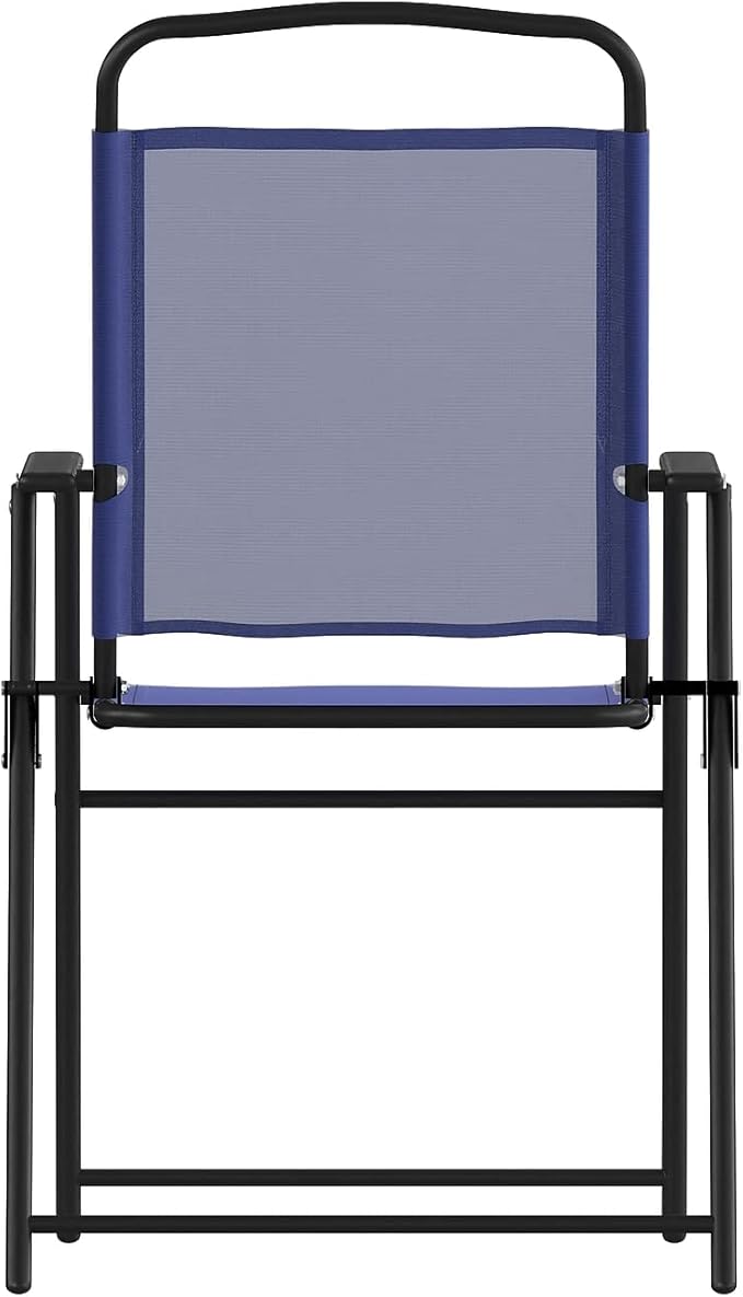Flash Furniture Mystic Folding Patio Sling Chairs, Outdoor Textilene Lawn Chairs with Armrests, Set of 4, Navy
