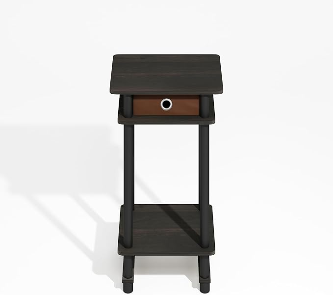 Furinno Turn-N-Tube Side Table, 3-Tier End Table with Storage Bin, Open Shelf Night Stand, Bedside Table, Toolless Assembly, for Living Room, Bedroom, Black Espresso