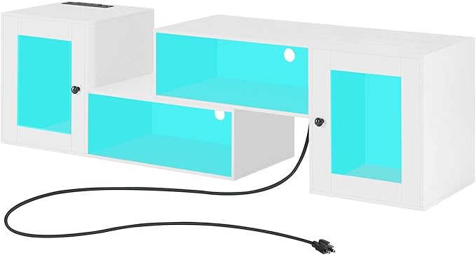VECELO Deformable LED TV Stand with Power Outlets for 55/60/65/70 Inch Televisions, Gaming Entertainment Center with Cabinet for Living Room Bedroom, 4 AC Outlets & 2 USB-A Ports