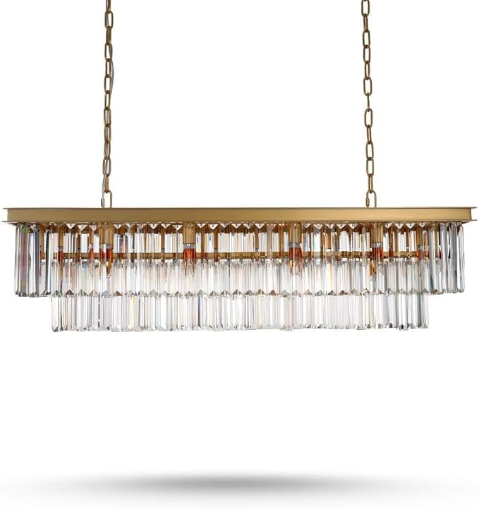 L39.4 W10.2 Gold Rectangle Modern Crystal Chandeliers Lighting Pendant Ceiling Lights Fixture Lamp for Dining Living Room