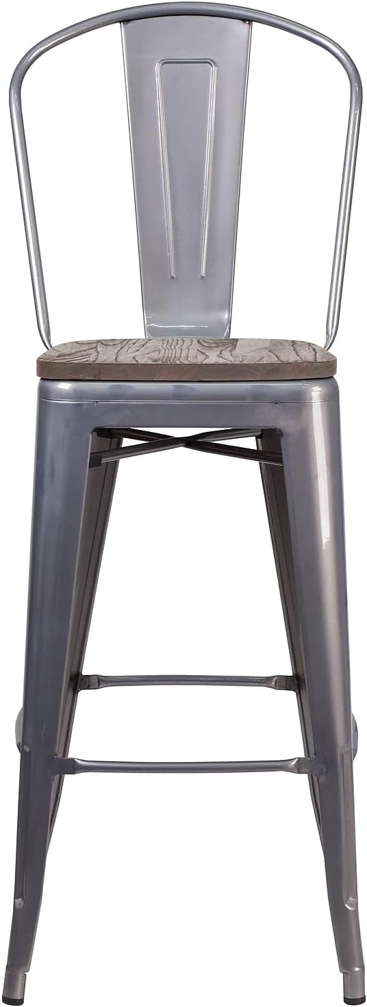 Flash Furniture Commercial Grade 30" High Black Metal Indoor-Outdoor Barstool with Removable Back