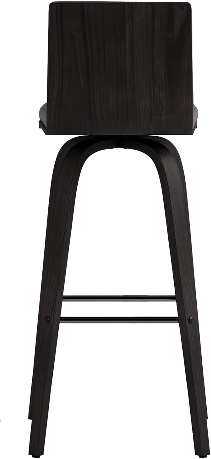 Vienna 30" Swivel Bar Stool in Black Wood Finish with Gray Faux Leather - Set of 2