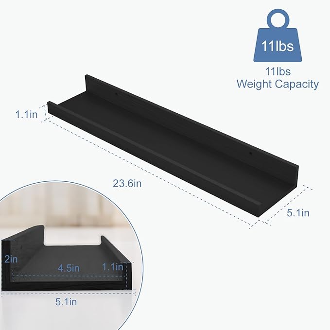 Wall Shelves for Living Room, Nursery Book Shelves Black Bathroom Shelves Over Toilet Floating Shelves for Wall, Modern Wood Storage for Bedroom, Kid's Room, Kitchen, 24inch, Set of 6