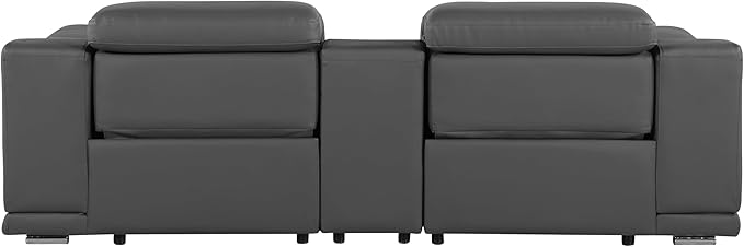 BlackJack Furniture Venice Top Grain Italian Leather Power Recline Loveseat Sofa - 93" Theater Seating Modern Couch for Living Room Apartment Home with Adjustable Headrests & USB Port, Dark Grey