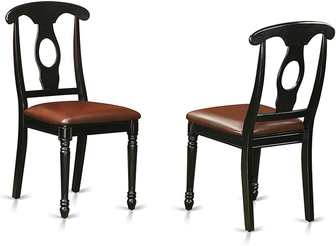 East West Furniture DLKE3-BLK-LC 3 Piece Kitchen Table & Chairs Set Contains a Round Dining Table with Dropleaf and 2 Faux Leather Dining Room Chairs, 42x42 Inch, Black