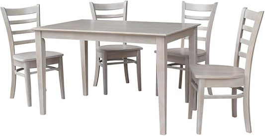 IC INTERNATIONAL CONCEPTS 30x48 Solid Wood Dining Table with 4 Emily Chairs in Washed Gray Taupe