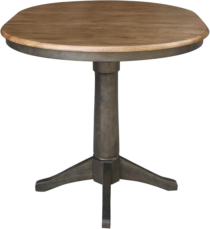 IC INTERNATIONAL CONCEPTS 36" Round Wood Counter Height Dining Table with 12" Leaf in Hickory/Washed Coal
