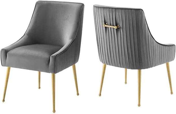 Modway Discern Pleated Back Upholstered Performance Velvet Dining Chair Set of 2, Gray