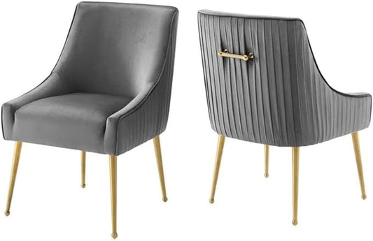 Modway Discern Pleated Back Upholstered Performance Velvet Dining Chair Set of 2, Gray