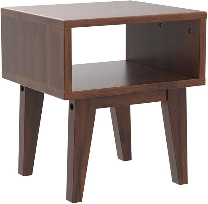 Acacia Serena Nightstand Solid Wood Nightstand with Open Storage Shelf, Wood Bedside Table, Night Stands for Bedroom - Chocolate