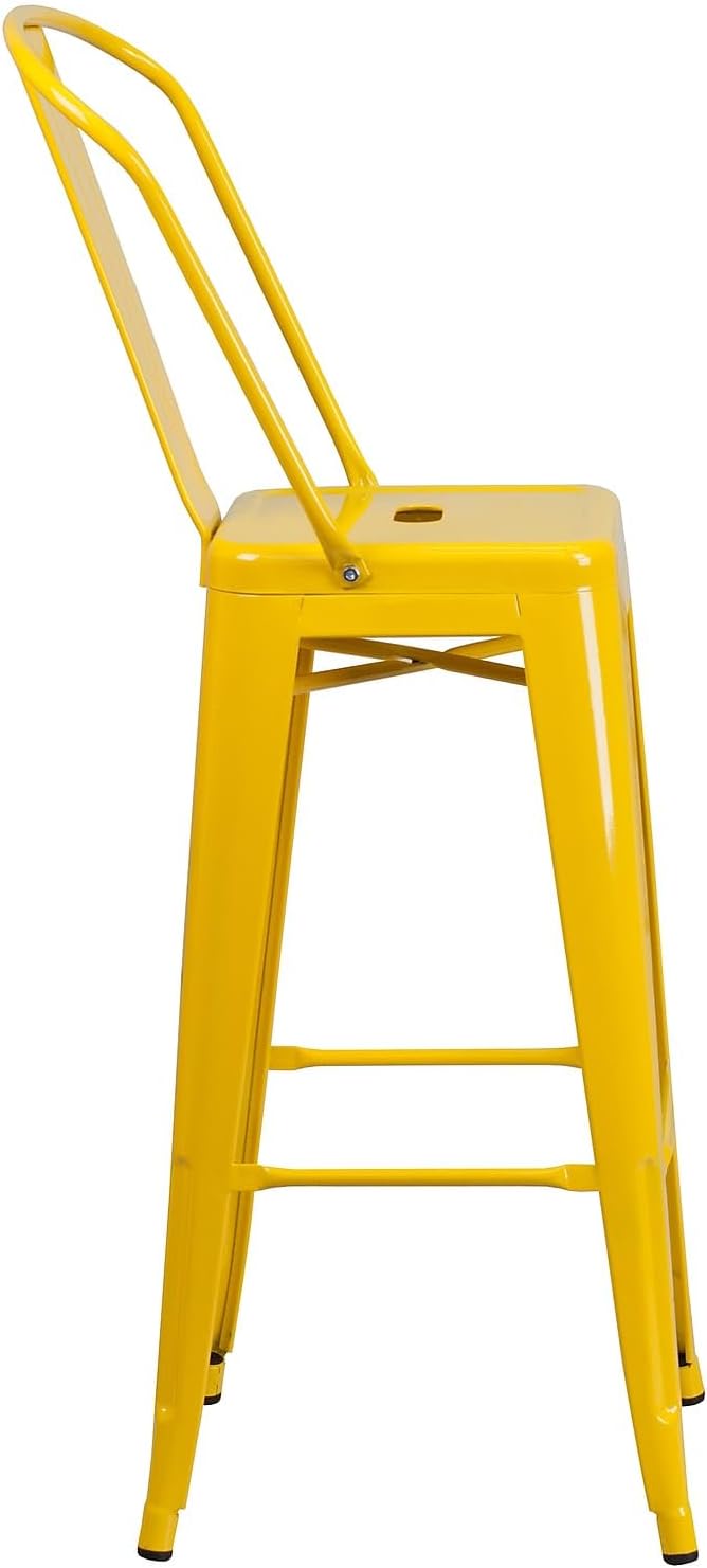 Flash Furniture Commercial Grade 30" High Yellow Metal Indoor-Outdoor Barstool with Removable Back