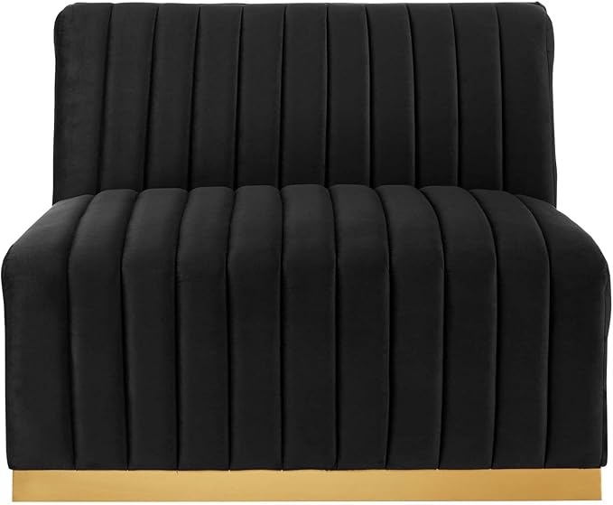 Modway Conjure Channel Tufted Performance Velvet Sectional, 4-Piece Right-Facing Sofa, Gold Black