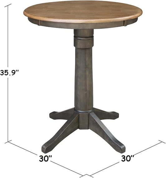 IC INTERNATIONAL CONCEPTS 30" Round Top Solid Wood Pedestal Table in Hickory/Washed Coal - Counter Height