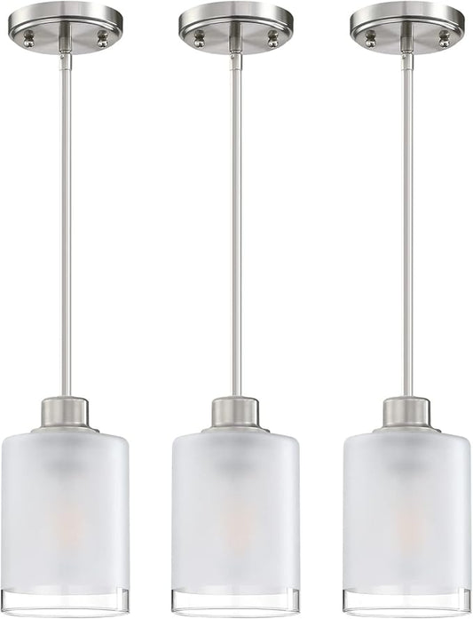 3 Pack 1-Light Industrial Farmhouse Kitchen Island Pendant Ceiling Light Frosted Glass Fixture,Brushed Nickel Finish for Bedroom Hallway Dining Room Entryway Over Sink