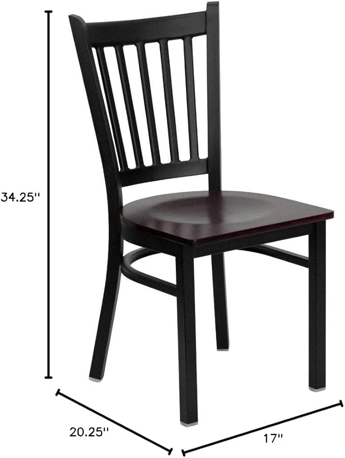 Flash Furniture HERCULES Series Black Vertical Back Metal Restaurant Chair - Mahogany Wood Seat