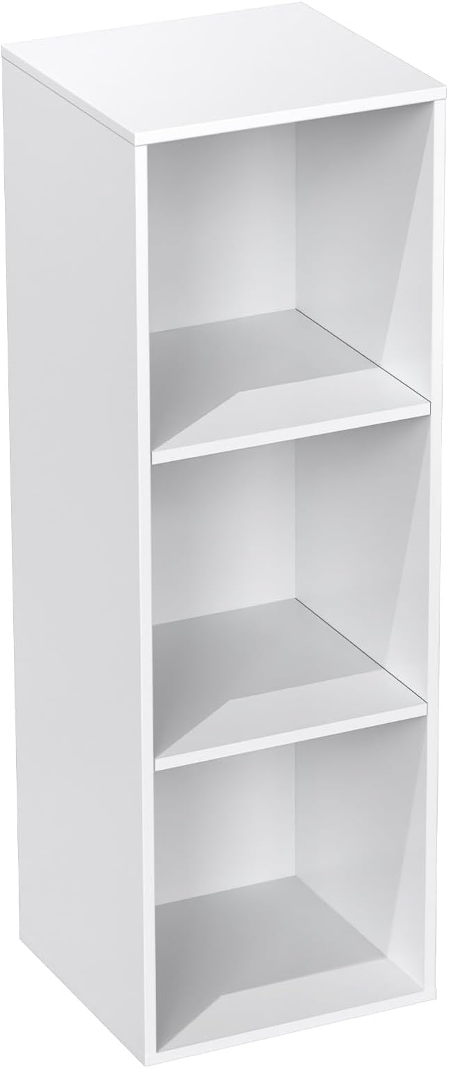 3 Tier Bookshelf, Narrow Bookcase for Small Spaces, Wooden Book Case Bookshelves Storage Organizer for Bedroom Living Room Home Office (White, 3 Cube)