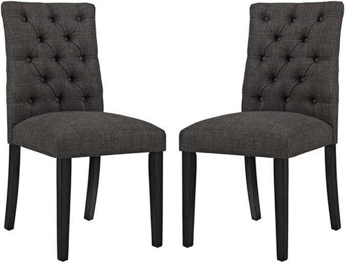 Modway Duchess Modern Tufted Button Upholstered Fabric Parsons Two Dining Chairs in Brown